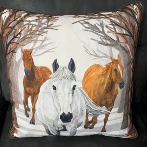 Two can art horses descending throw pillow 17x17